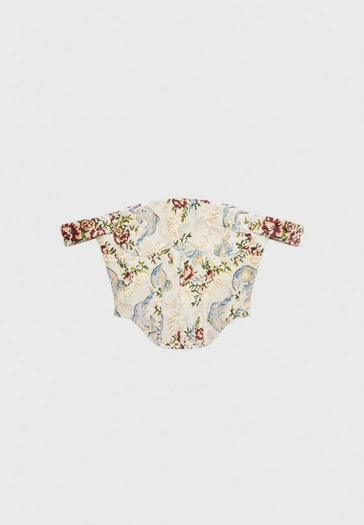 Bonnie - Floral Jacquard Bardot Corset Top - Beige