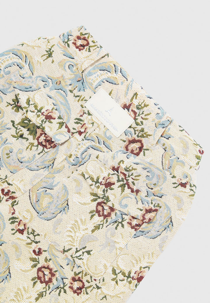 Anne - Floral Jacquard High Waisted Cargo Pants - Beige