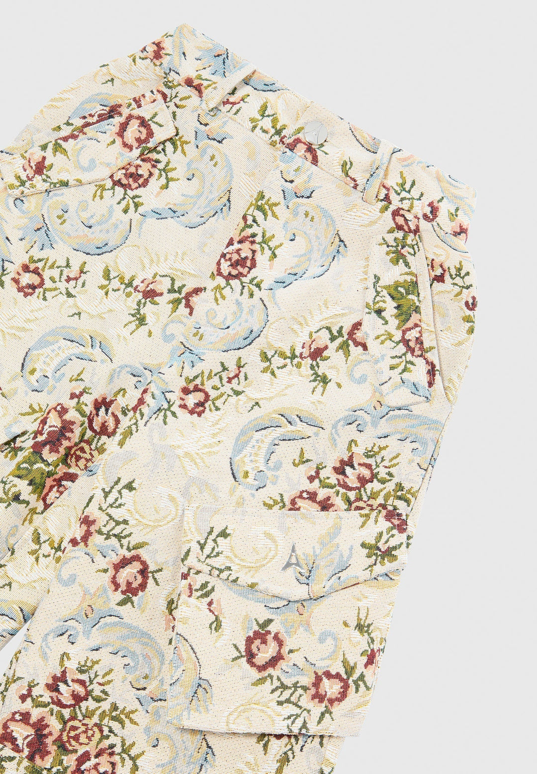 Anne - Floral Jacquard High Waisted Cargo Pants - Beige