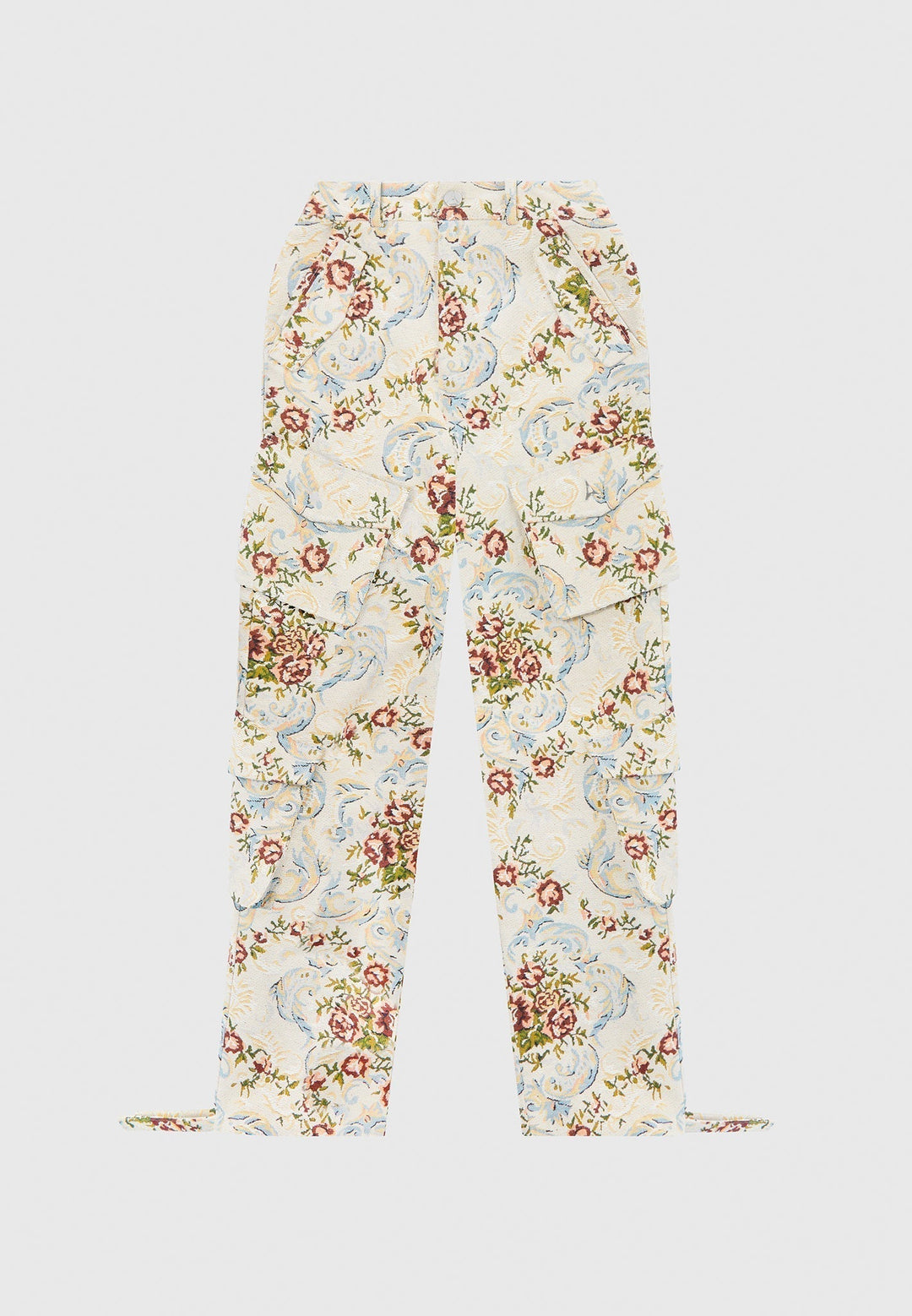 Anne - Floral Jacquard High Waisted Cargo Pants - Beige