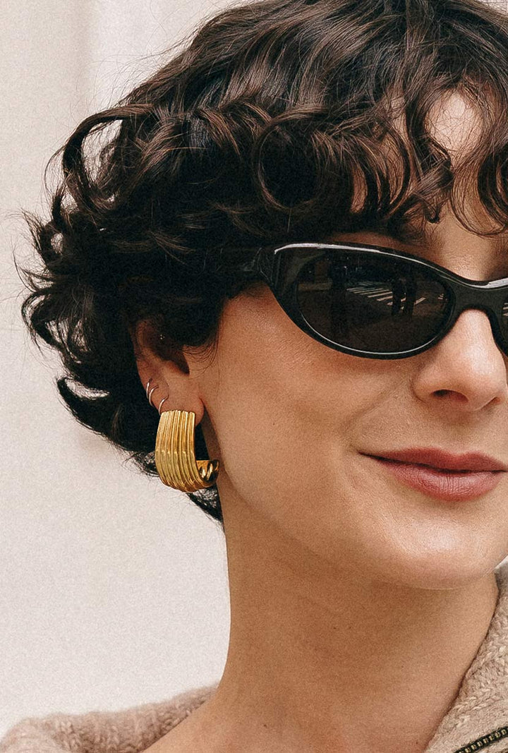 Gold Ribbed Hoop Earrings