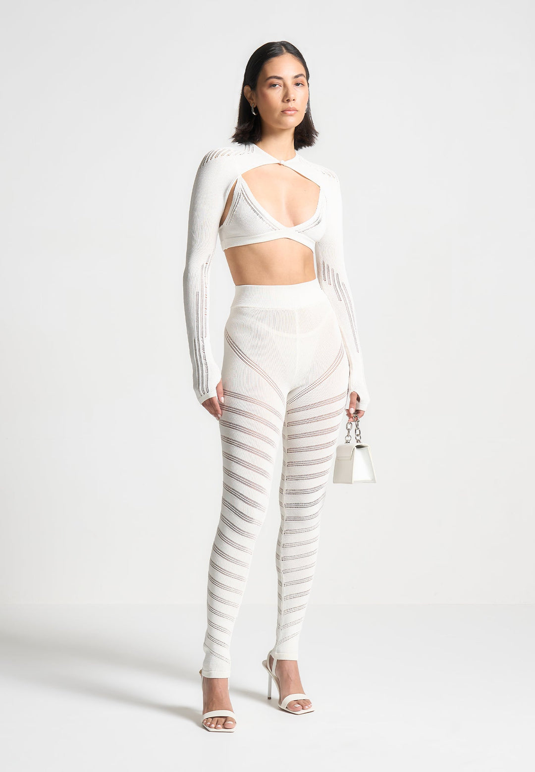 Knitted Sleeve Overlay with Bralette - White