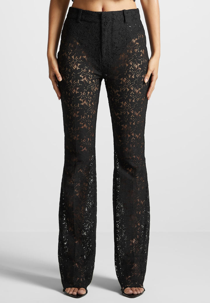 Lace Fit and Flare Trousers - Black