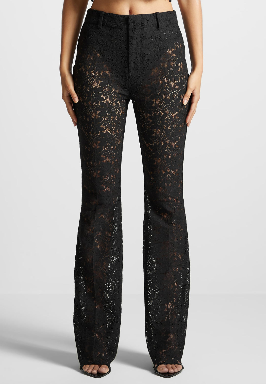 Lace Fit and Flare Trousers - Black