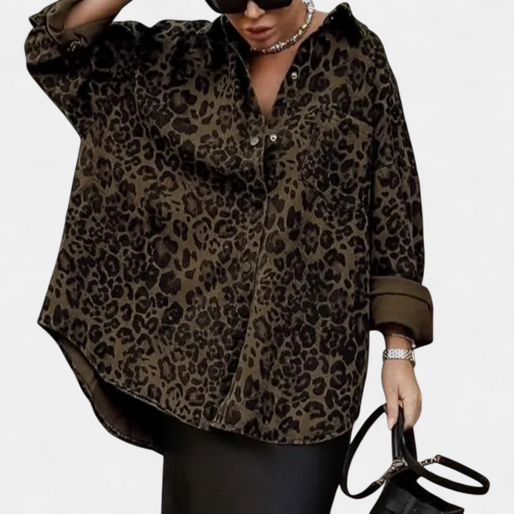 Leonora™ – Vintage Leopard Print Blouse