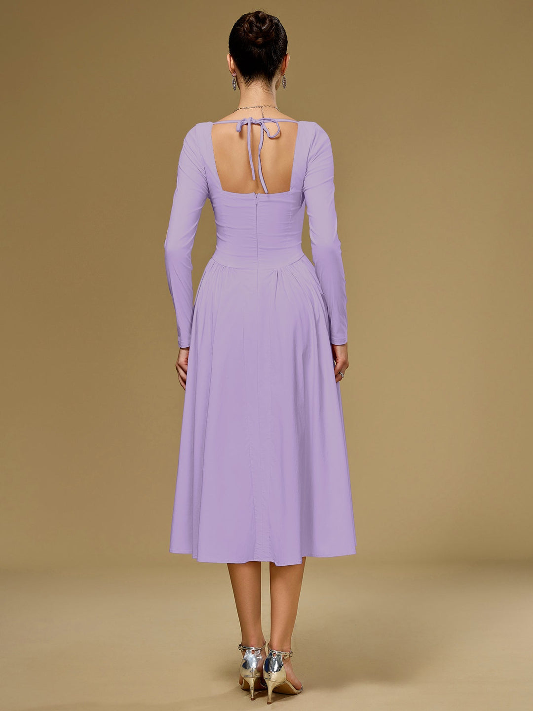 Long Sleeve Tie Back A-Line Dress