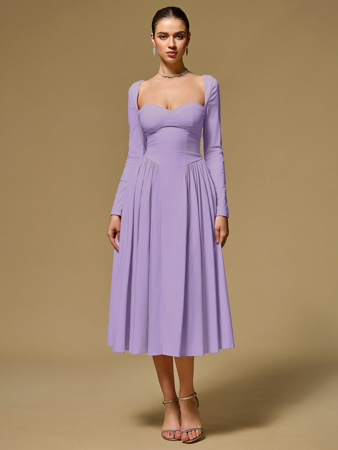 Long Sleeve Tie Back A-Line Dress