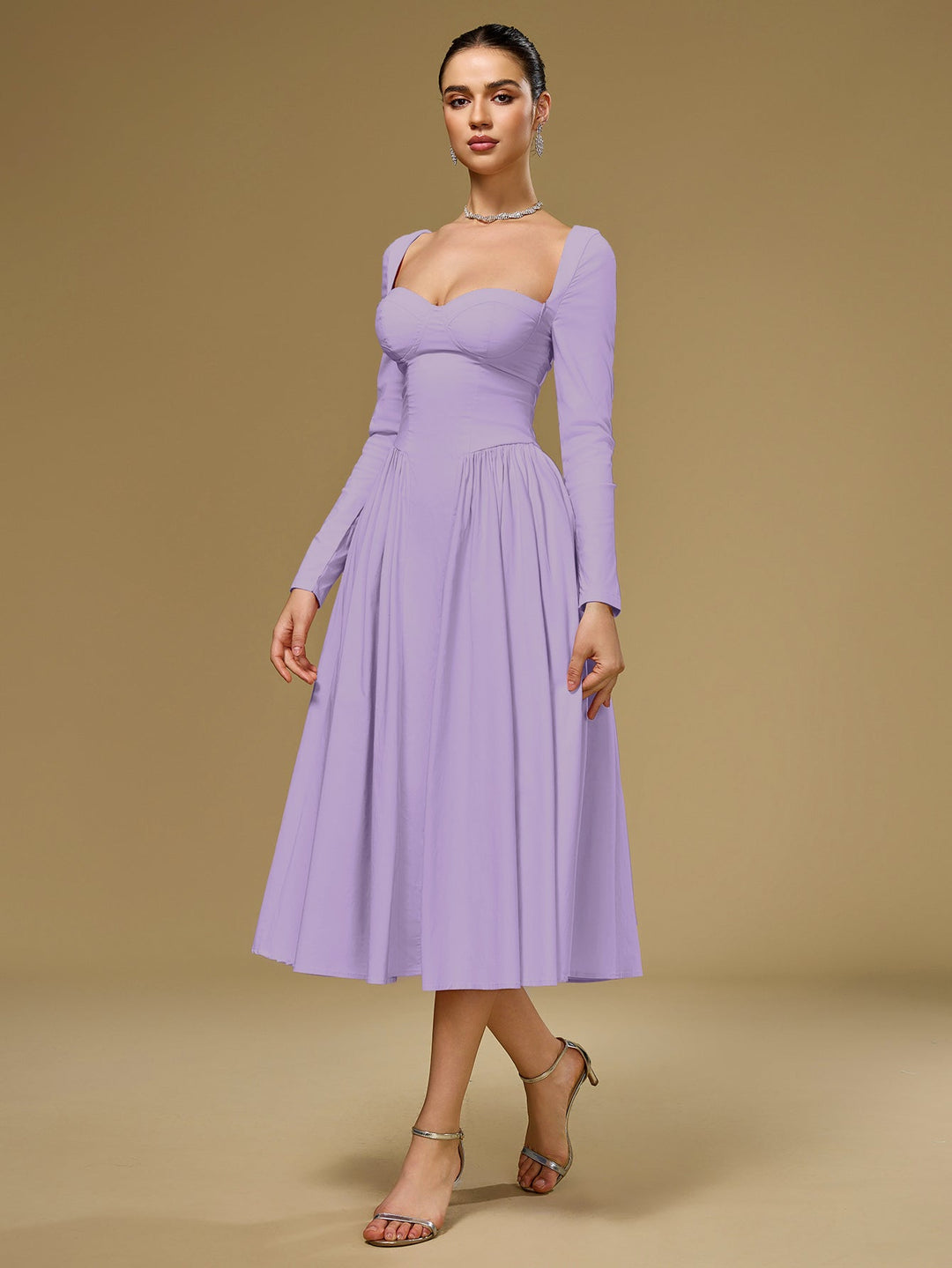Long Sleeve Tie Back A-Line Dress
