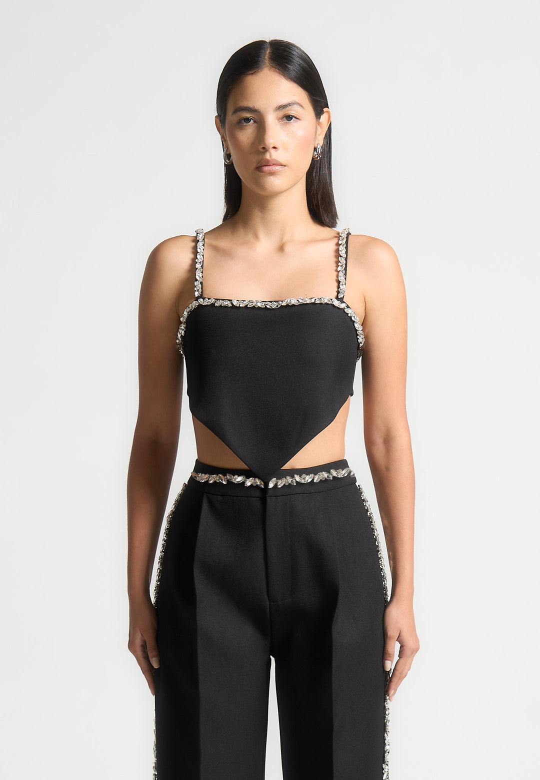 Eloise - Embellished Strap Handkerchief Top - Black