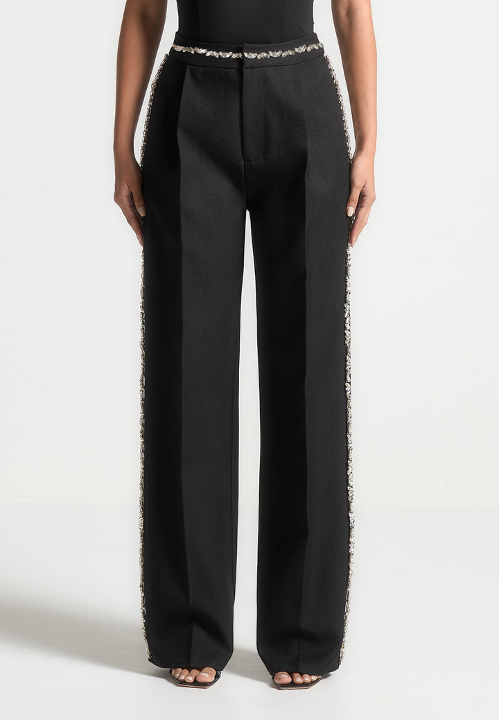Patricia - Embellished Tailored Trousers - Black