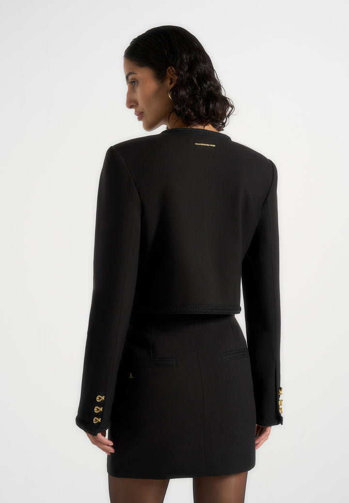 Madeline - Cropped Tailored Jacket With Braided Trim - Black