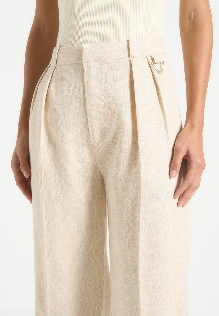 Julie - Linen Twin Pleat Trousers - Natural