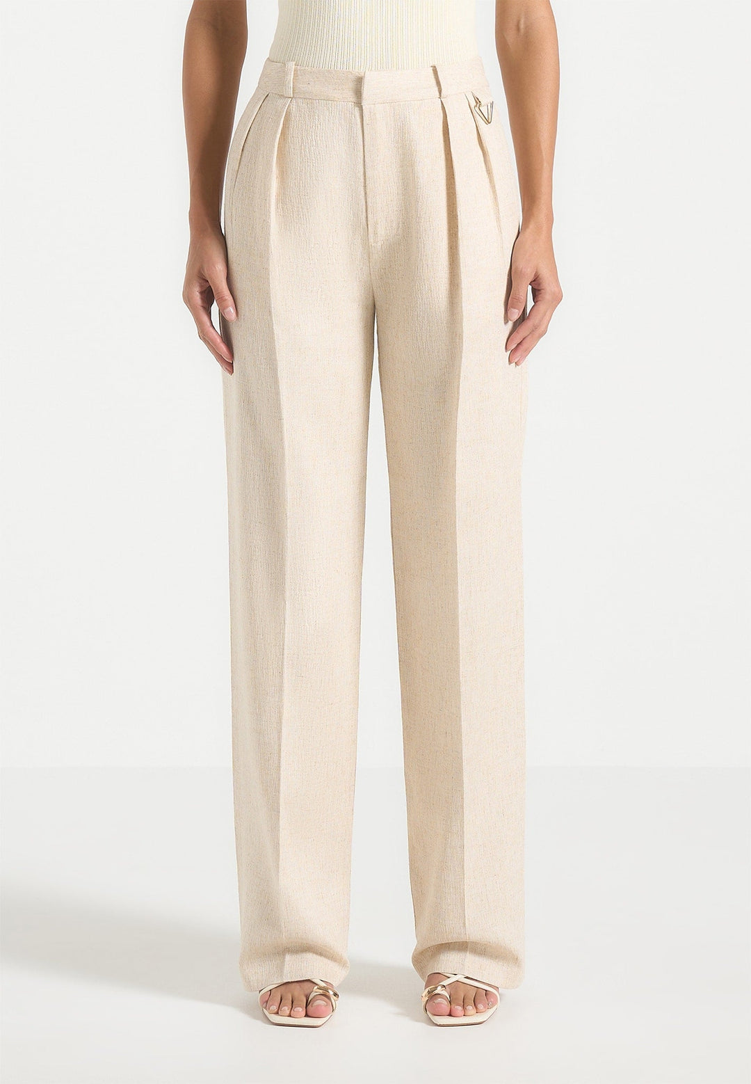 Julie - Linen Twin Pleat Trousers - Natural