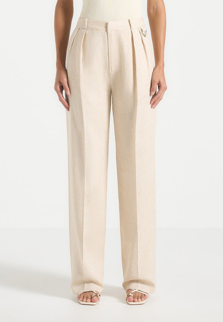 Julie - Linen Twin Pleat Trousers - Natural