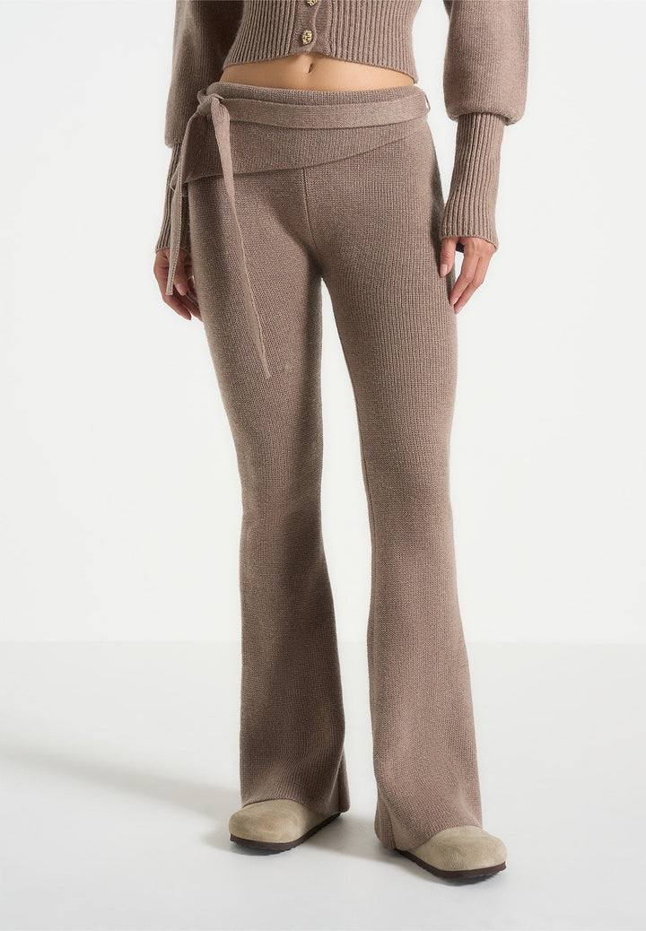 Knitted Fit &amp; Flare Leggings with Belt - Taupe