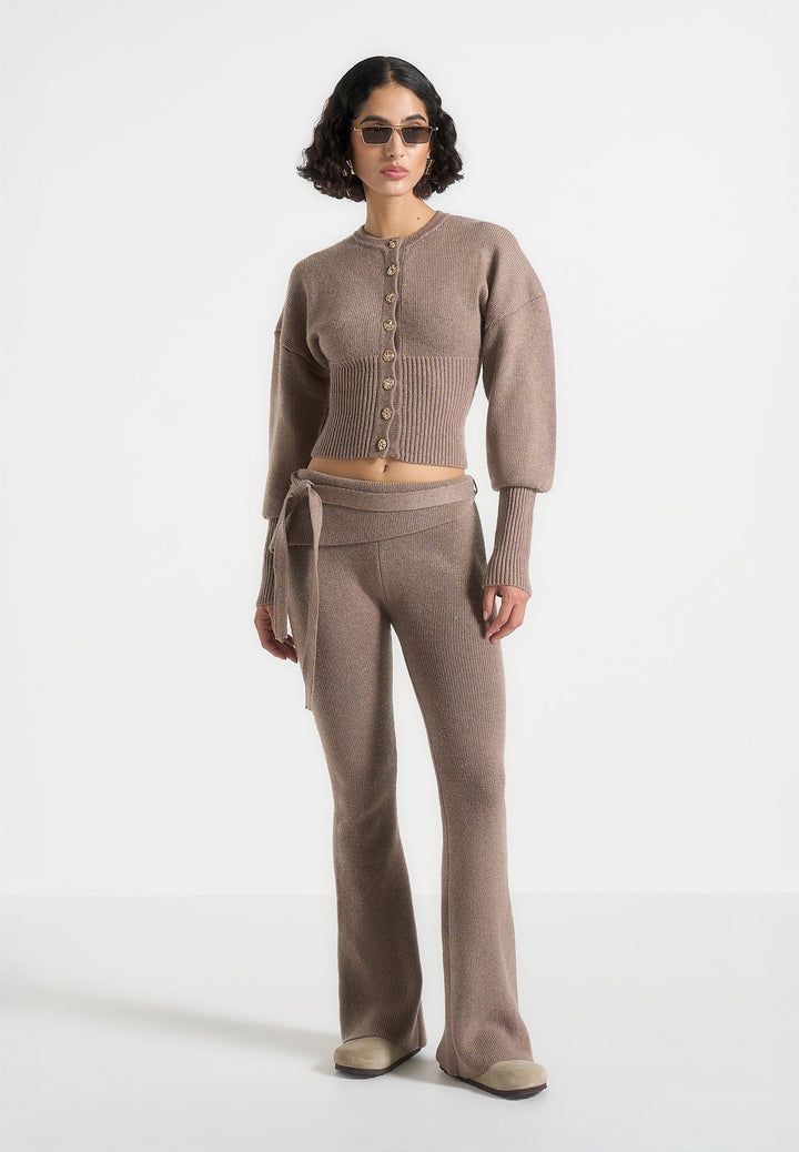 Knitted Fit &amp; Flare Leggings with Belt - Taupe