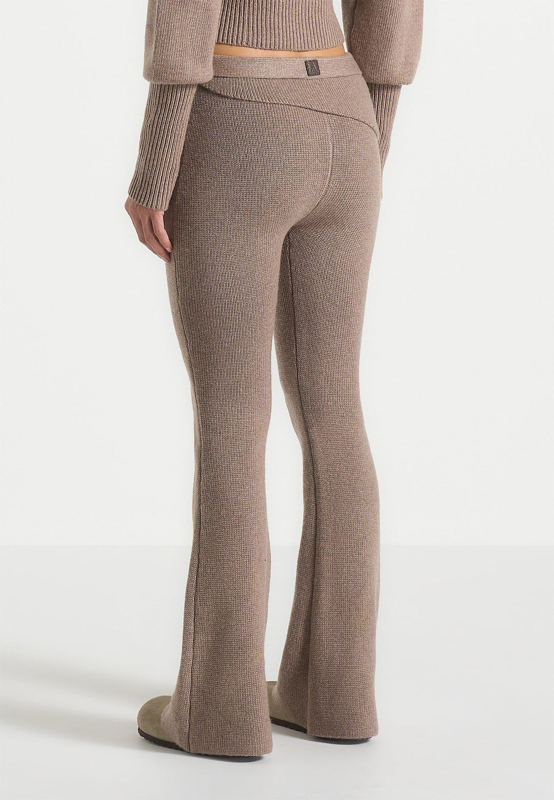 Knitted Fit &amp; Flare Leggings with Belt - Taupe