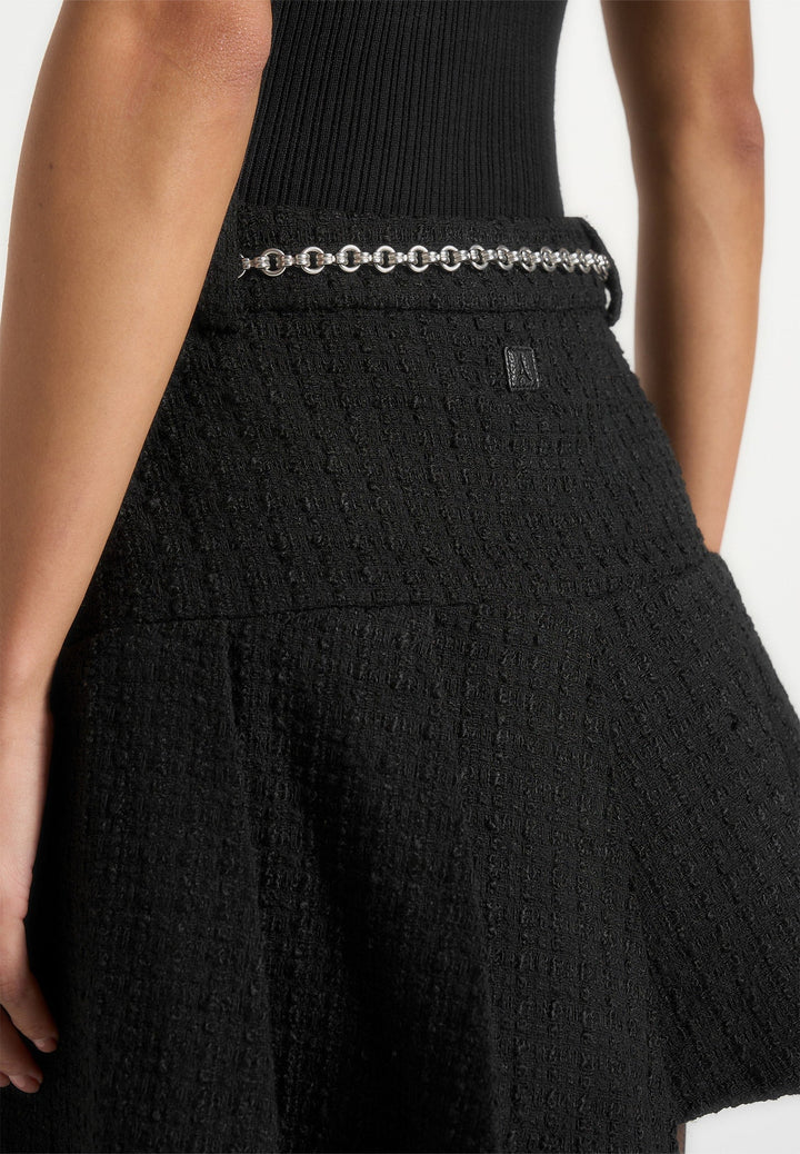 Edith - Tweed Pleated Skort With Chain - Black