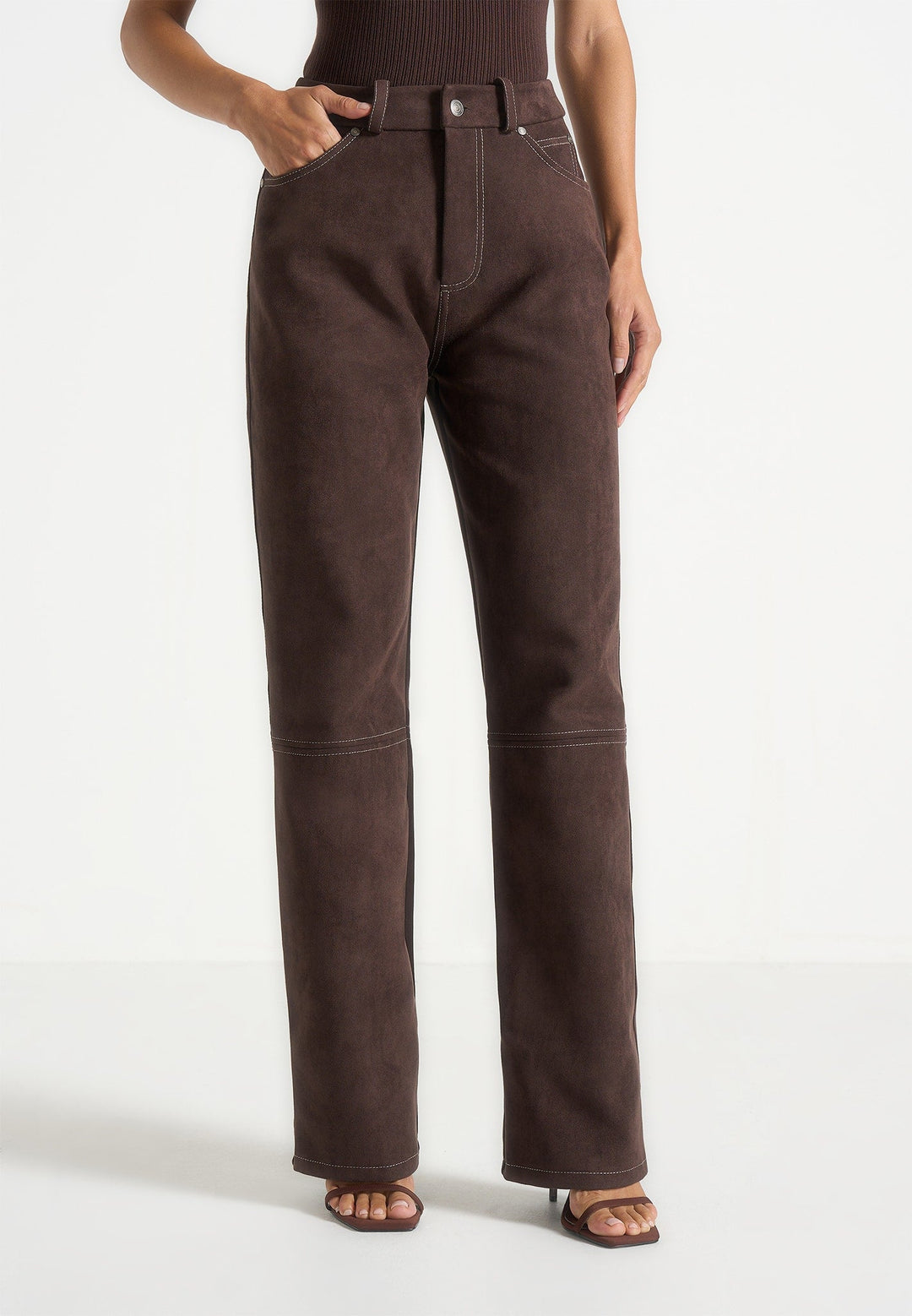 Kalie - Suede Boyfriend Jeans - Brown