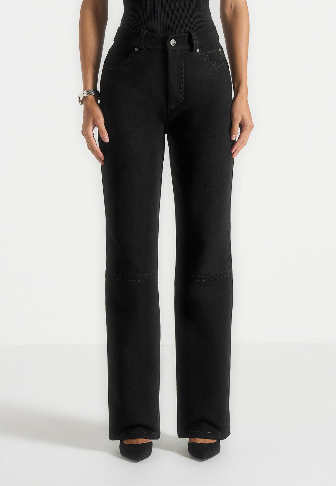 Kalie - Suede Boyfriend Jeans - Black