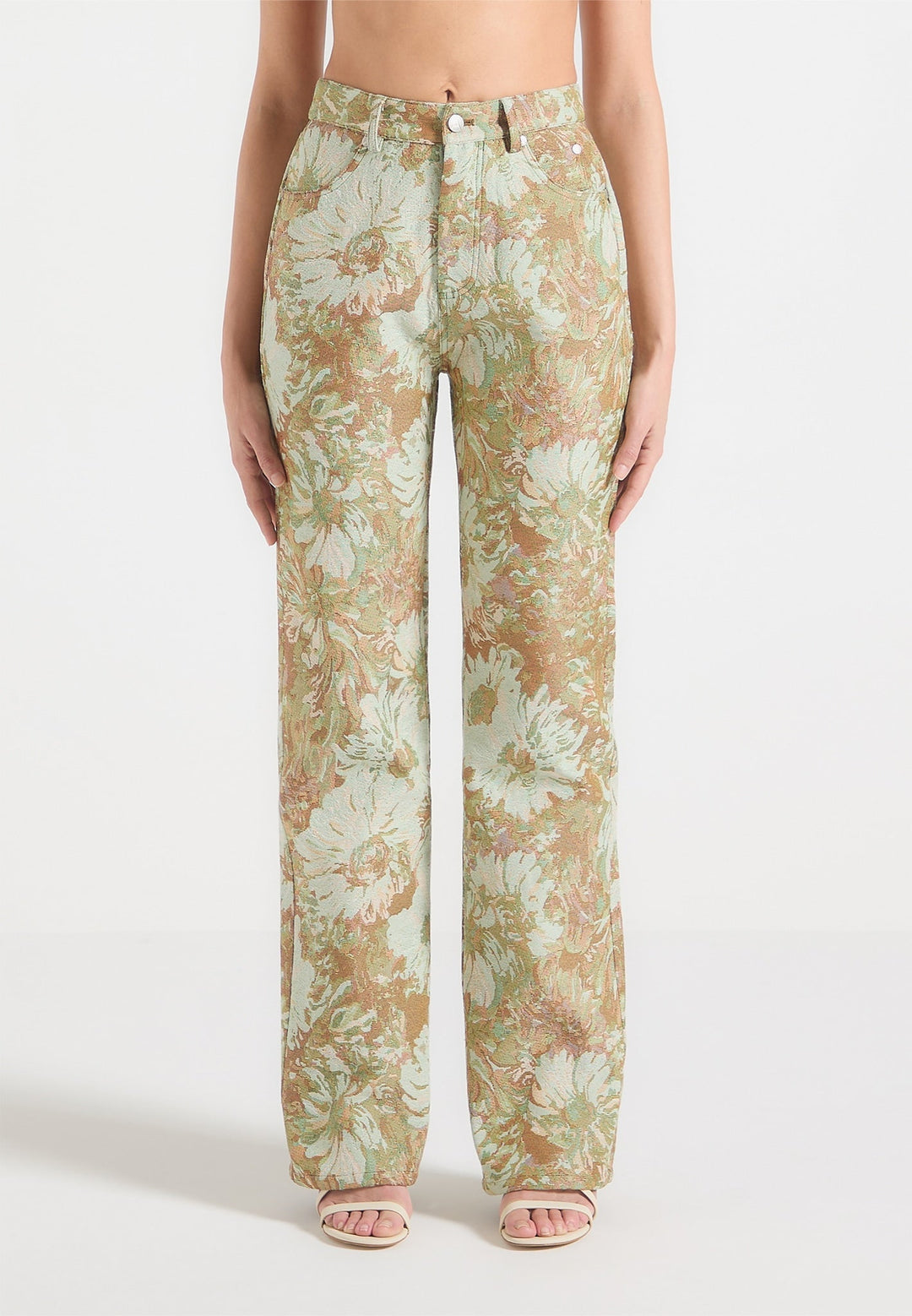 Florence - Jacquard High Rise Straight Leg Jeans - Sage