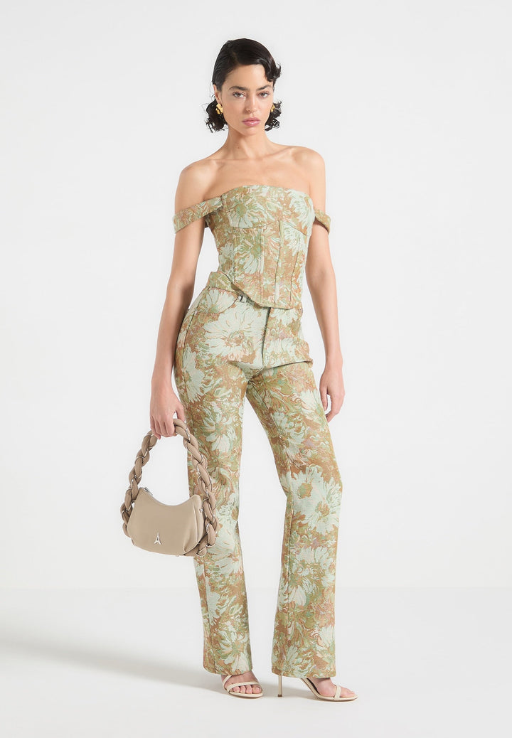 Bonnie - Jacquard Bardot Corset Top - Sage