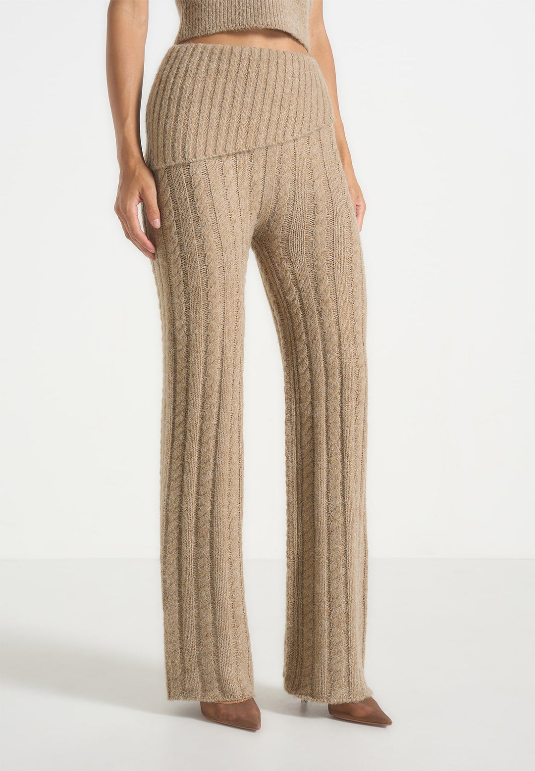 Elvy - Cable Knit Foldover Fit &amp; Flare Bottoms - Taupe