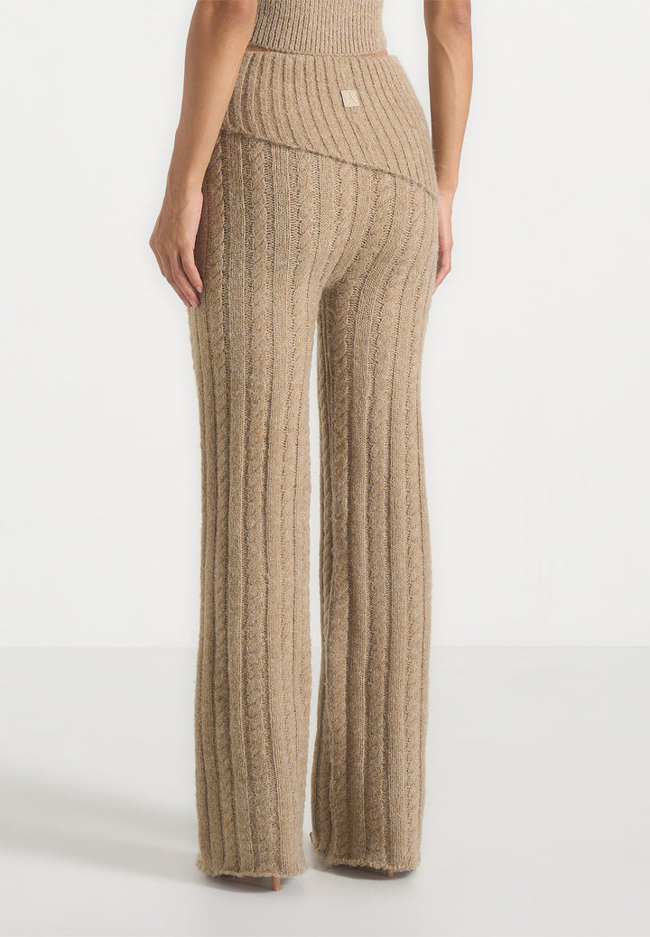 Elvy - Cable Knit Foldover Fit &amp; Flare Bottoms - Taupe