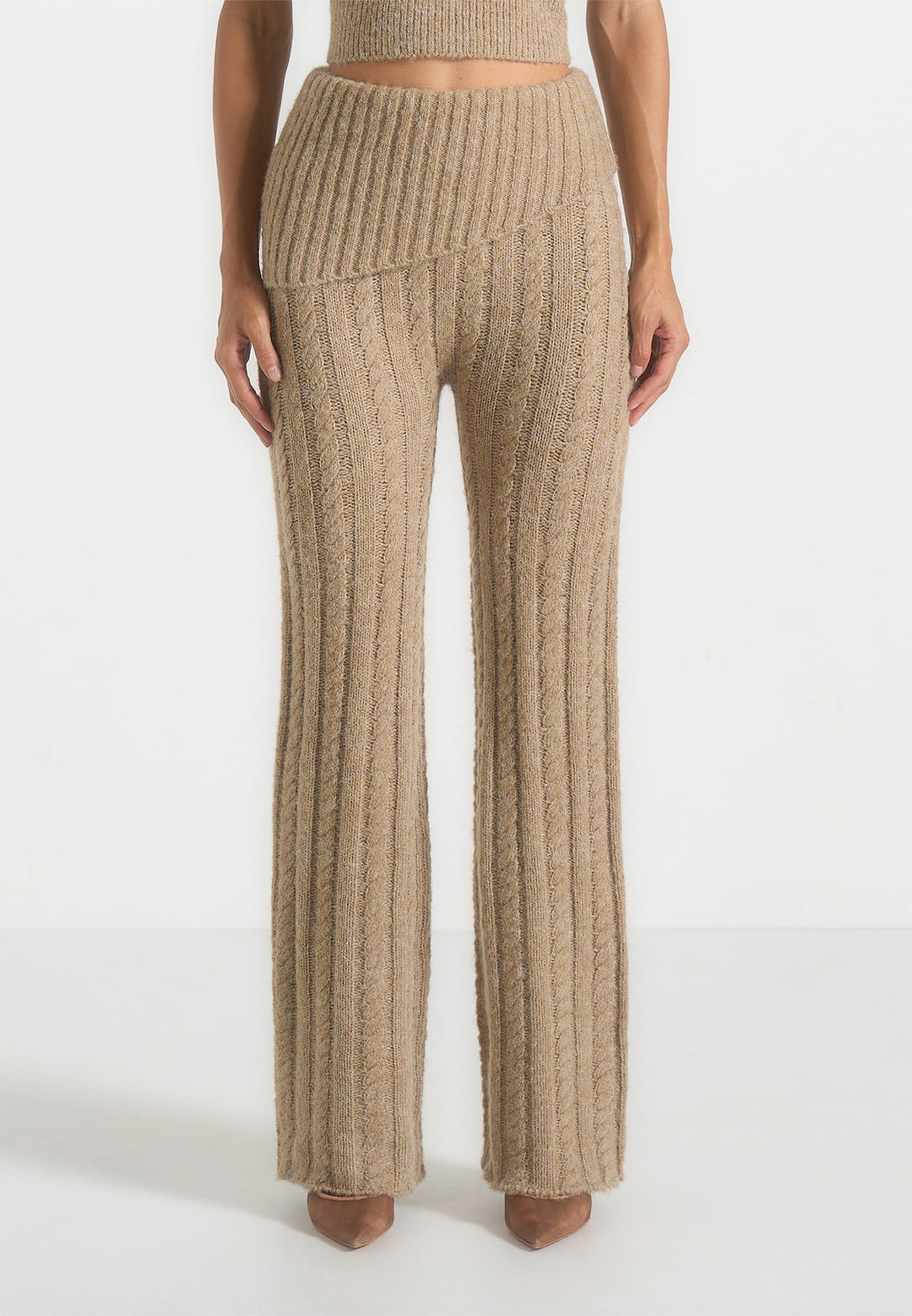 Elvy - Cable Knit Foldover Fit &amp; Flare Bottoms - Taupe
