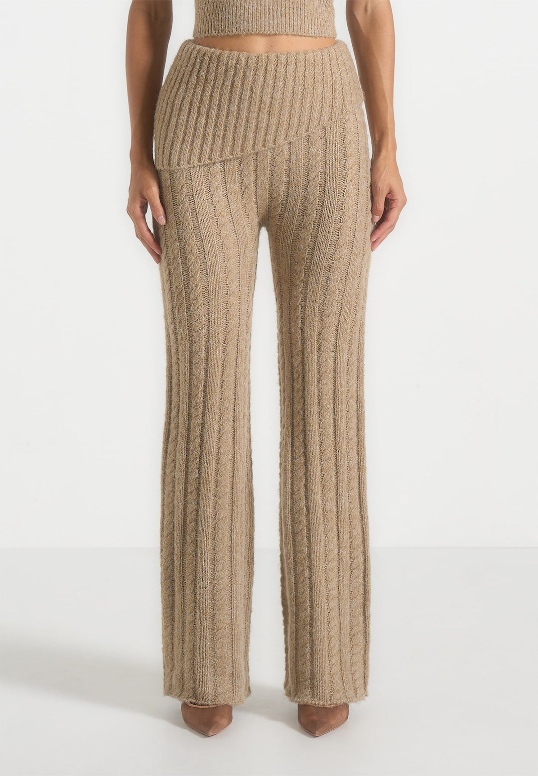 Elvy - Cable Knit Foldover Fit &amp; Flare Bottoms - Taupe