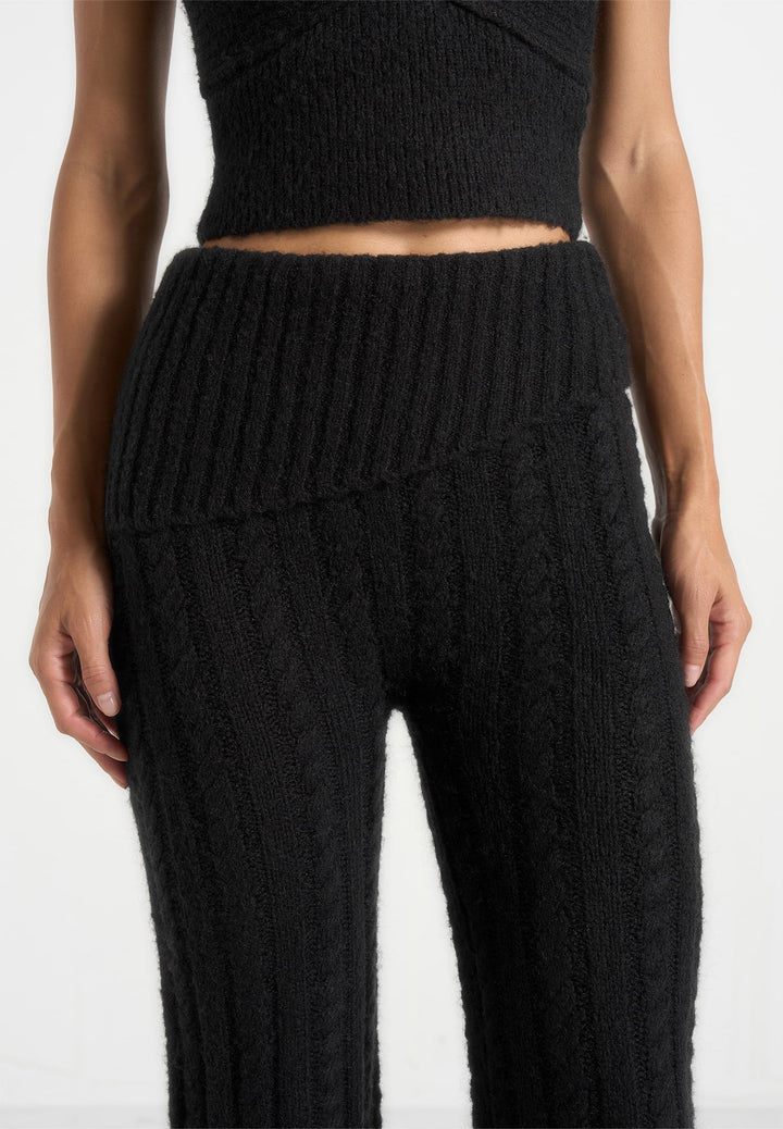 Elvy - Cable Knit Foldover Fit &amp; Flare Bottoms - Black