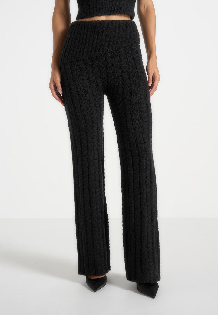 Elvy - Cable Knit Foldover Fit &amp; Flare Bottoms - Black