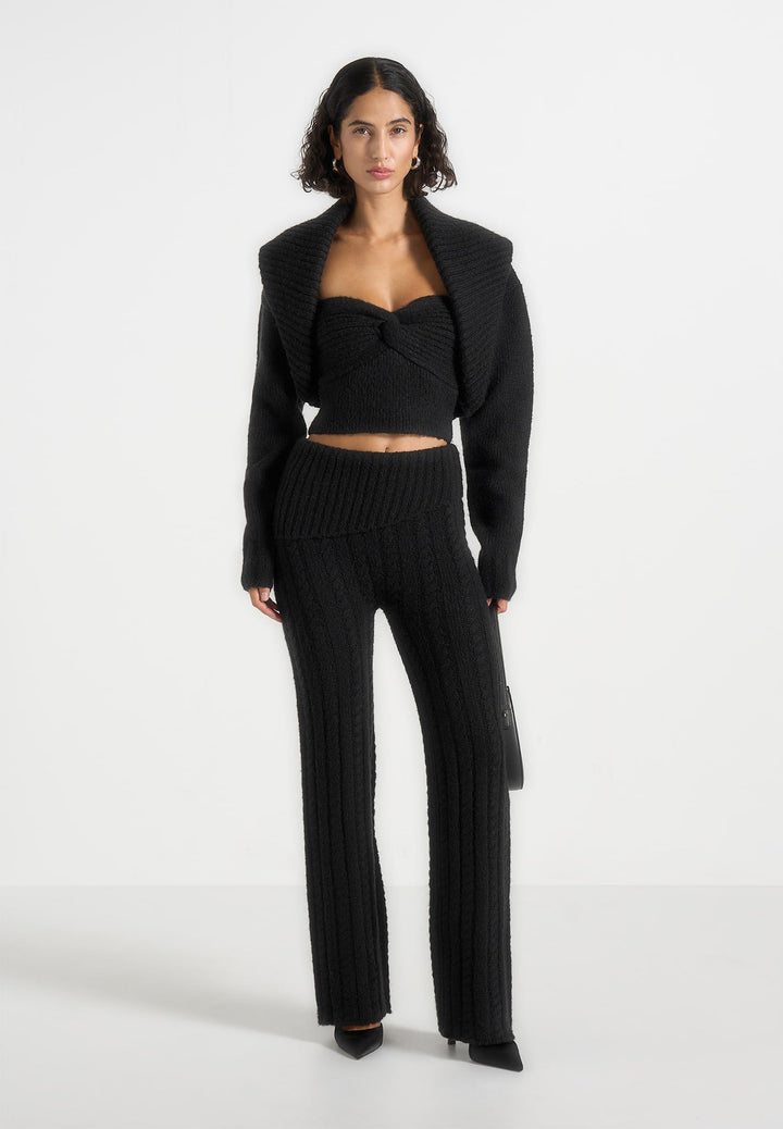 Elvy - Cable Knit Foldover Fit &amp; Flare Bottoms - Black