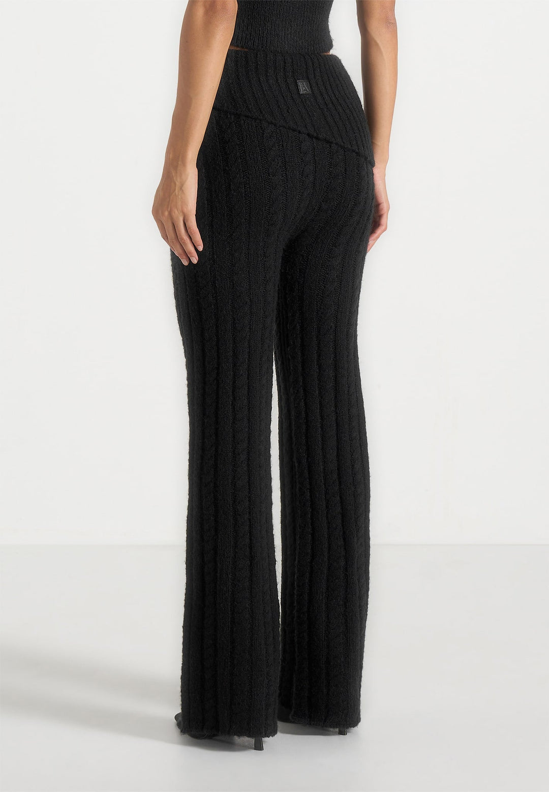 Elvy - Cable Knit Foldover Fit &amp; Flare Bottoms - Black