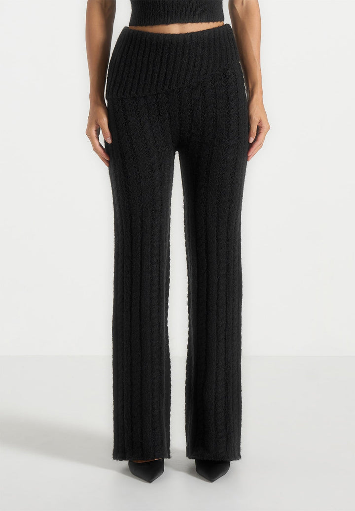Elvy - Cable Knit Foldover Fit &amp; Flare Bottoms - Black