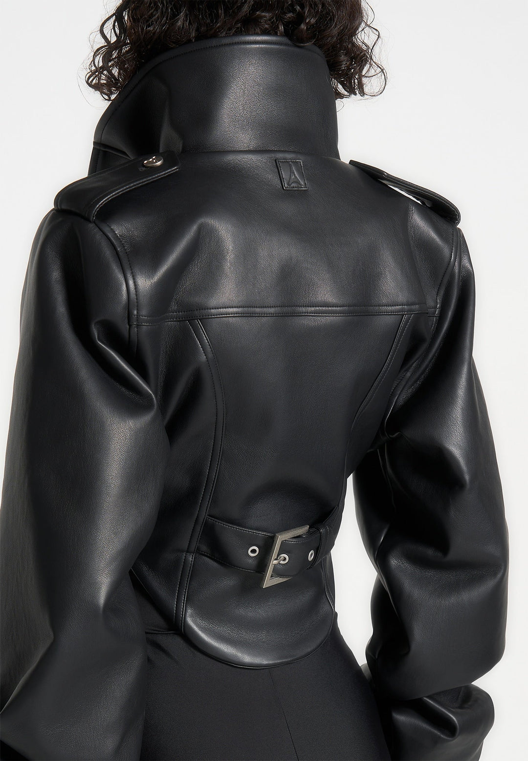 Solange - Leather Tacked Sleeve Corset Jacket - Black