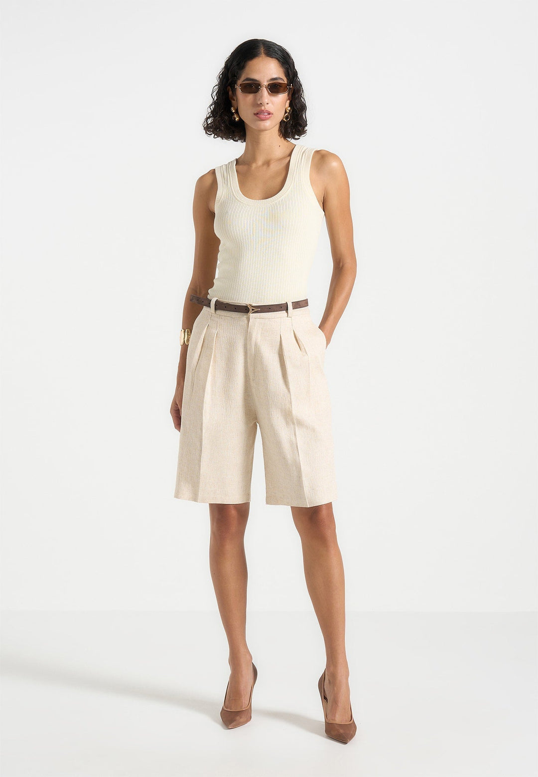Lorette - Linen Double Pleat Shorts - Natural