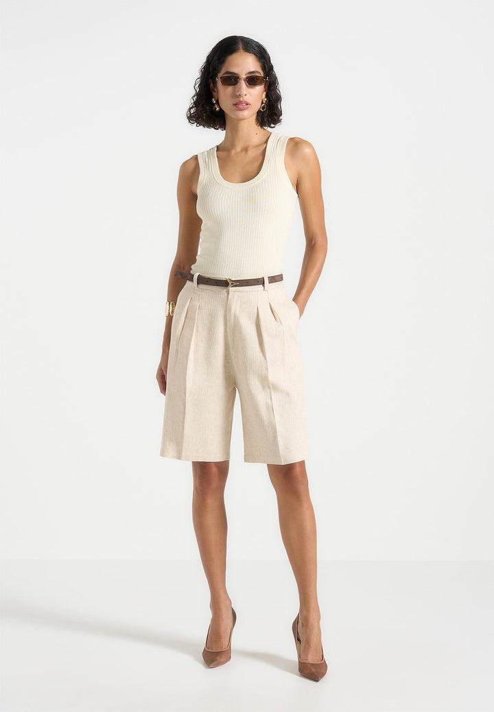 Lorette - Linen Double Pleat Shorts - Natural