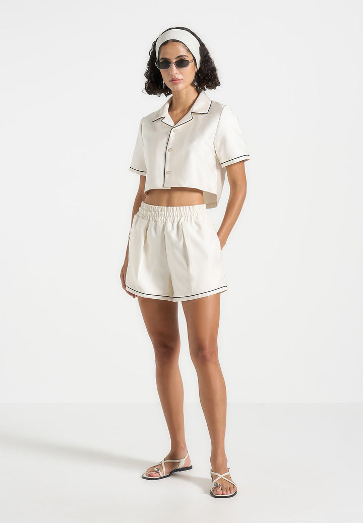 Melanie - Satin Shorts with Piping - Off White