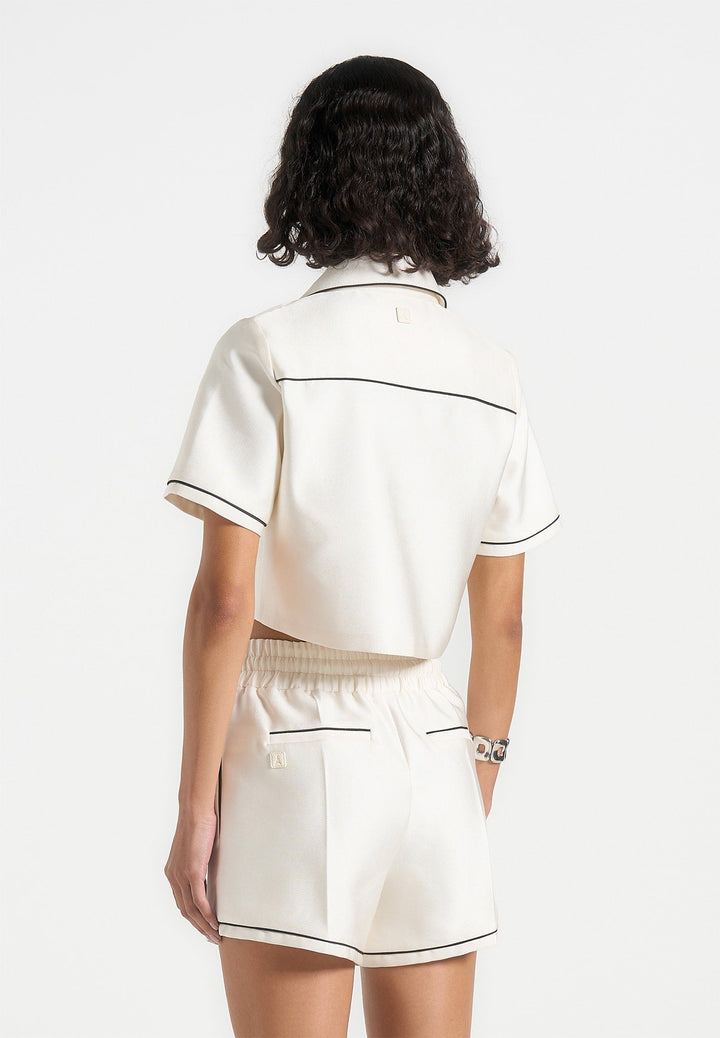 Maude - Satin Cropped Shirt with Piping - Off White