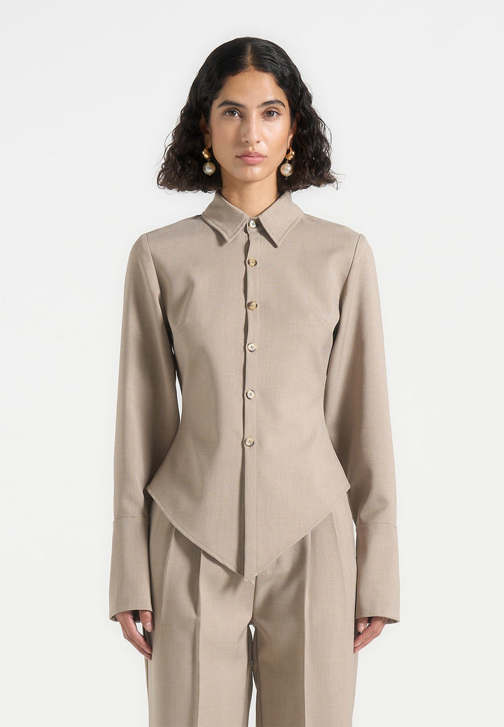 Sonia - Tailored Angled Shirt - Taupe