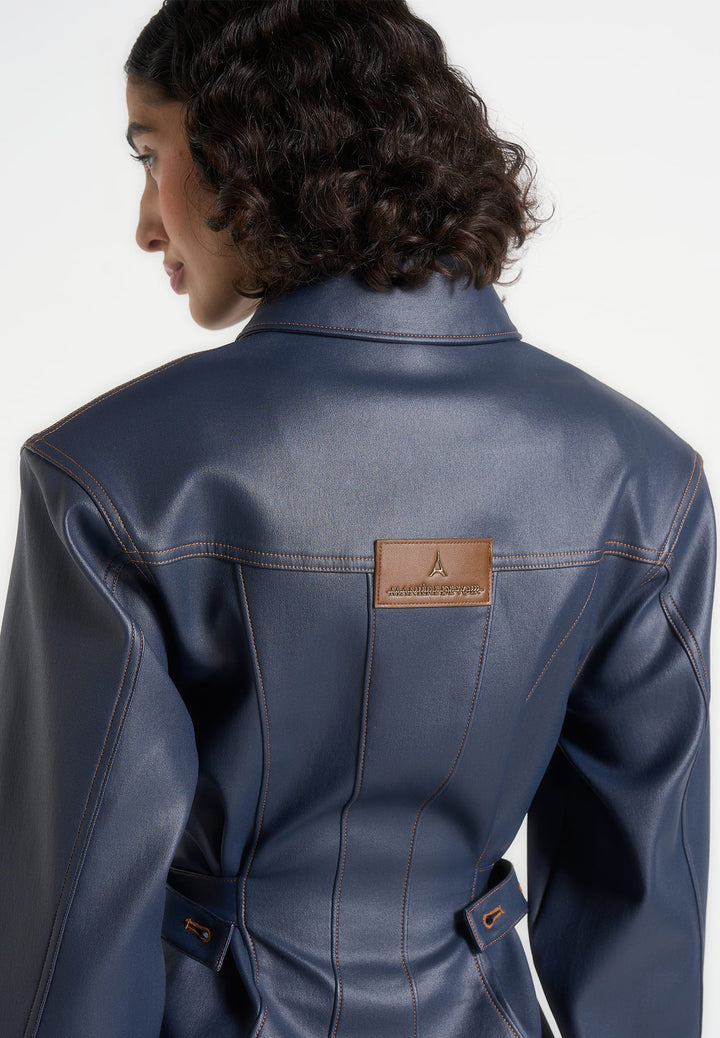 Karla - Wax Effect Cinch Waist Jacket - Indigo