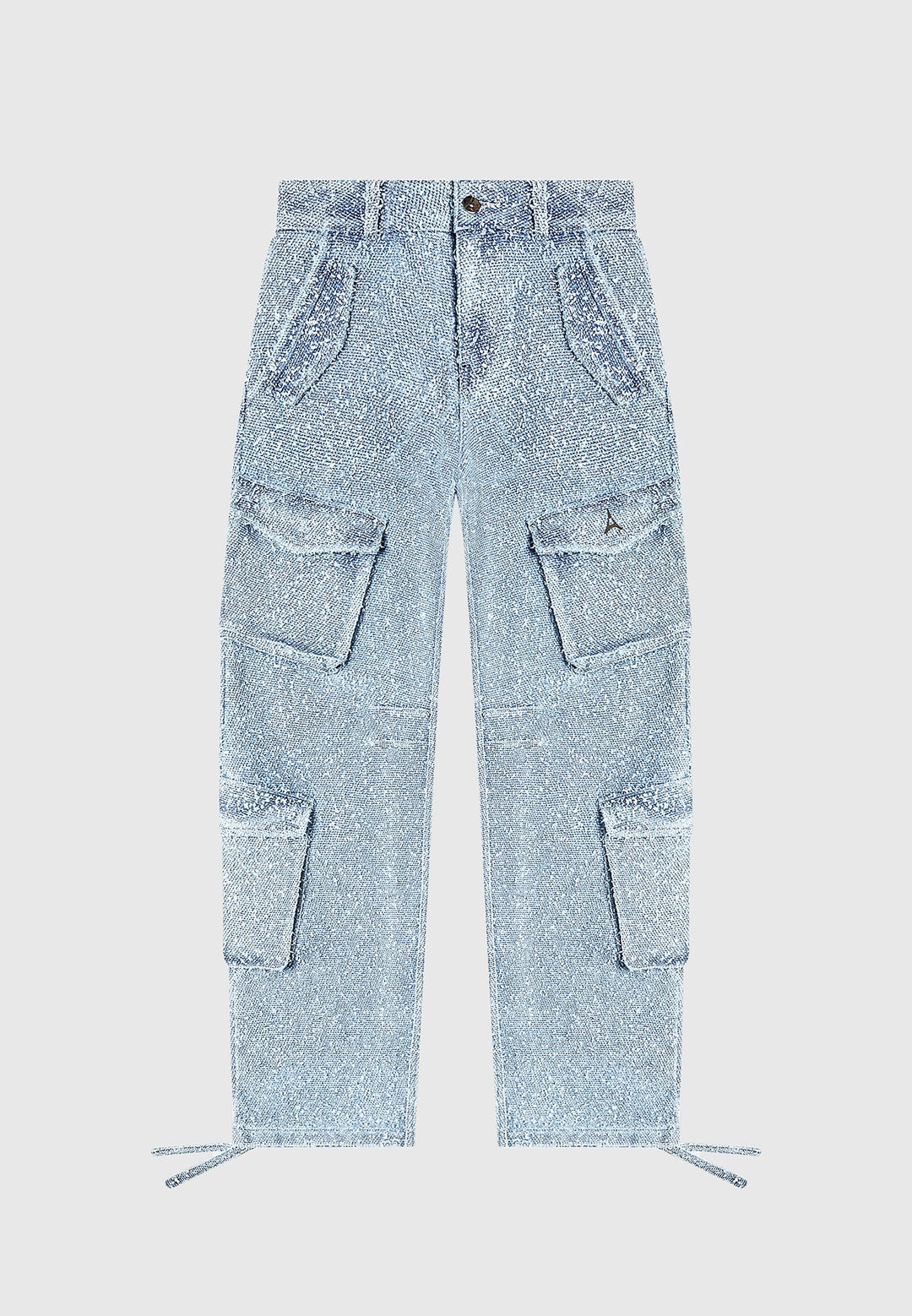 Anne - High Waisted Boucle Denim Cargo Pants - Mid Blue