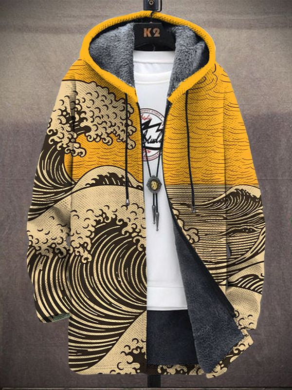 Nadine | Wave Print Open Hooded Cardigan