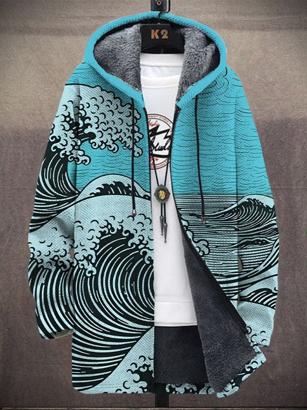 Nadine | Wave Print Open Hooded Cardigan