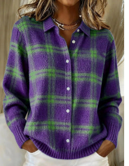 Maria | Soft Knit Blouse with Check Pattern