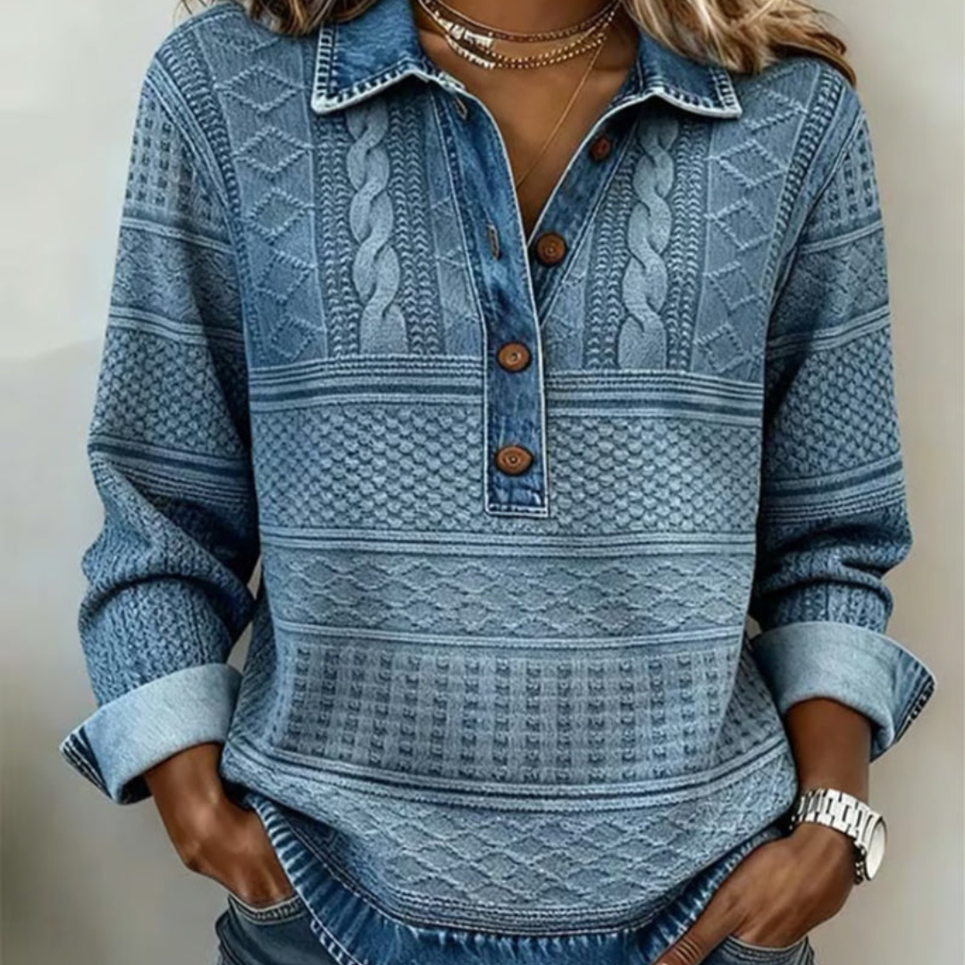 Dolores |Trendy Sweatshirt with Half Button and Collar