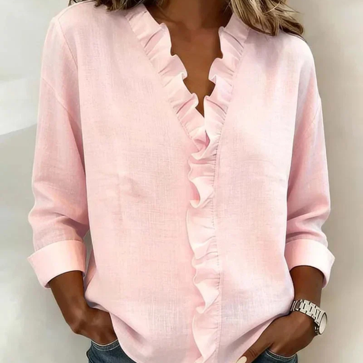 Indie | Blouse with Ruffles, V-Neck and Long Sleeves
