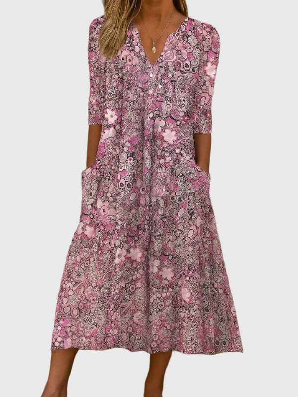 Harlow | Graceful V-Neck Elegance Midi Dress