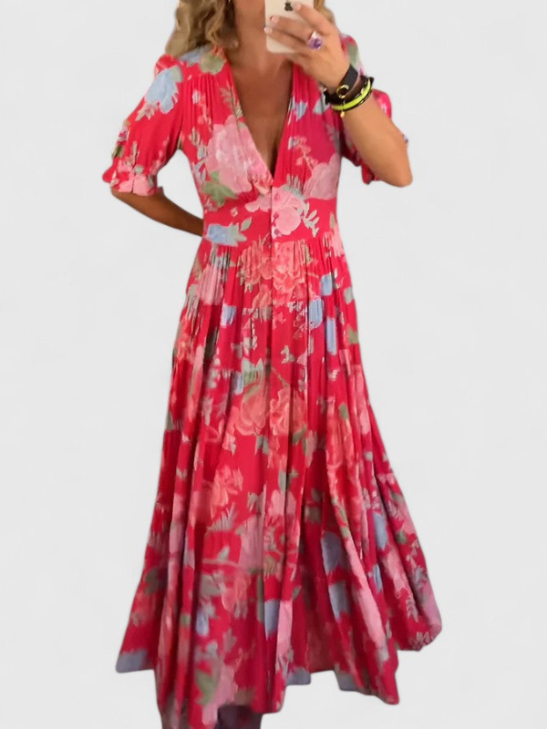 Minelda | Elegant Floral V-neck Dress